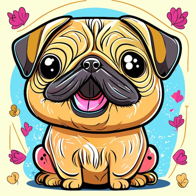 Cute pug dog hand drawn cartoon sticker icon concept isolated illustration