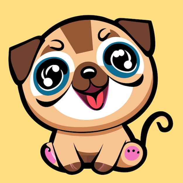 Cute pug dog hand drawn cartoon sticker icon concept isolated illustration