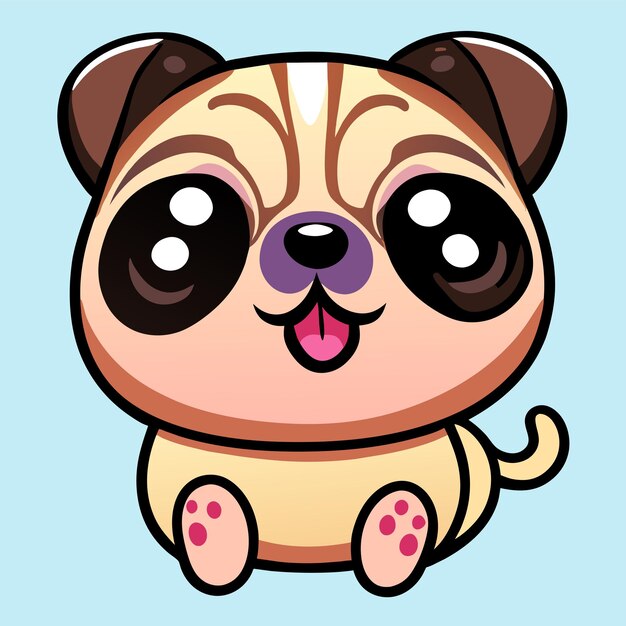 Cute pug dog hand drawn cartoon sticker icon concept isolated illustration