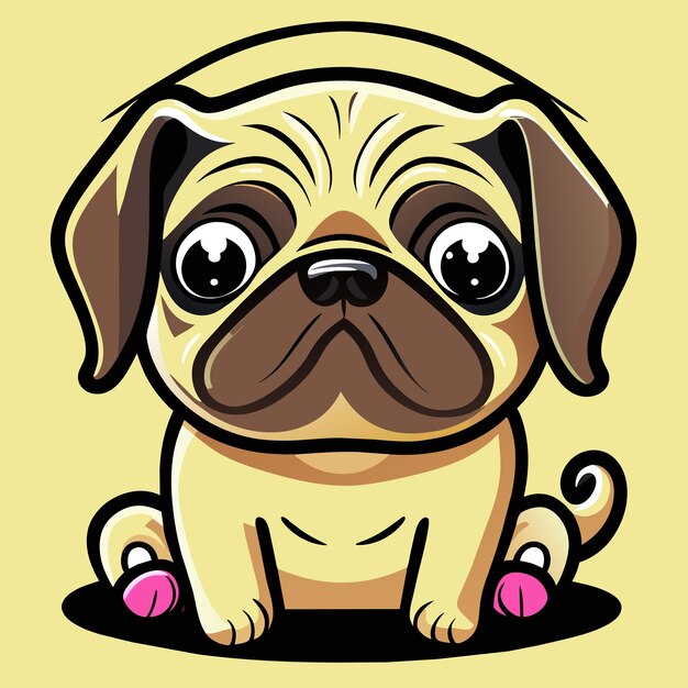 Vector cute pug dog hand drawn cartoon sticker icon concept isolated illustration