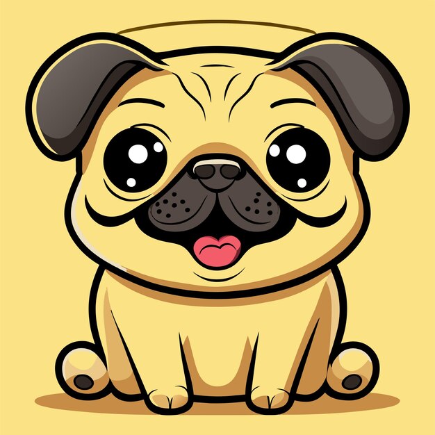 Vector cute pug dog hand drawn cartoon sticker icon concept isolated illustration