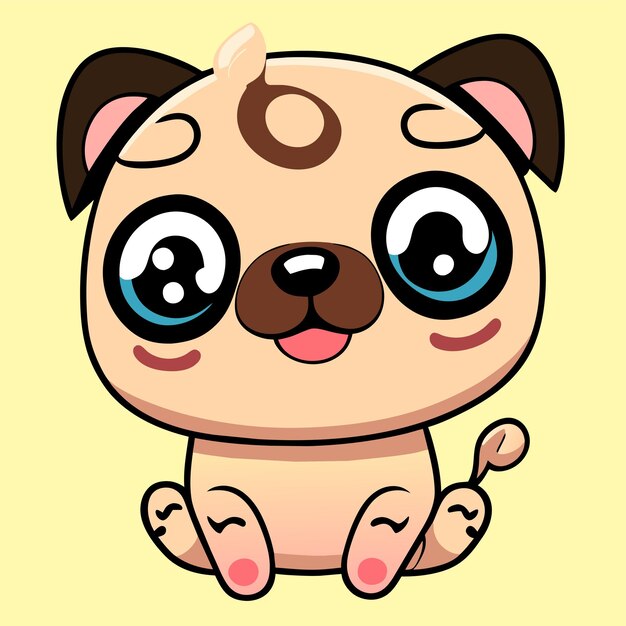 Vector cute pug dog hand drawn cartoon sticker icon concept isolated illustration