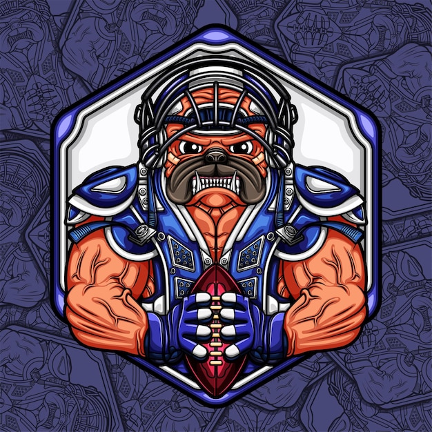 Vector cute pug dog playing american football sport illustration