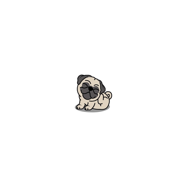 Cute pug dog scratching cartoon, vector illustration