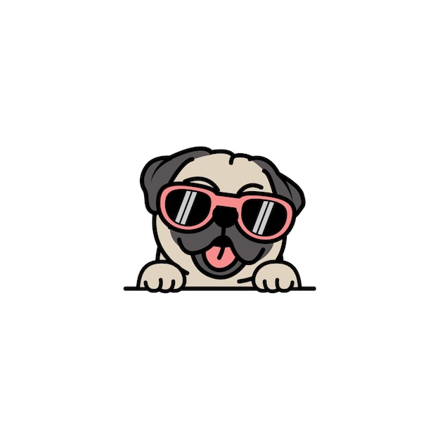 Vector cute pug dog with sunglasses cartoon, vector illustration