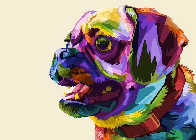 Cute pug on geometric pop art style