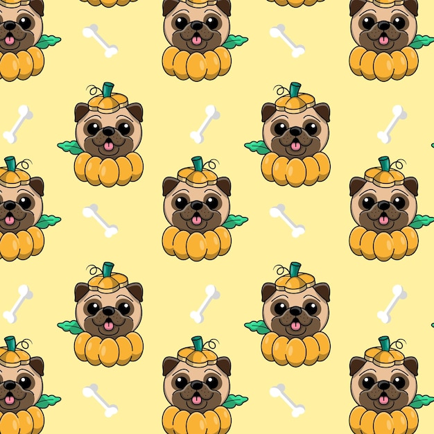 Premium Vector | Cute pug is wearing pumpkin costume cartoon pattern