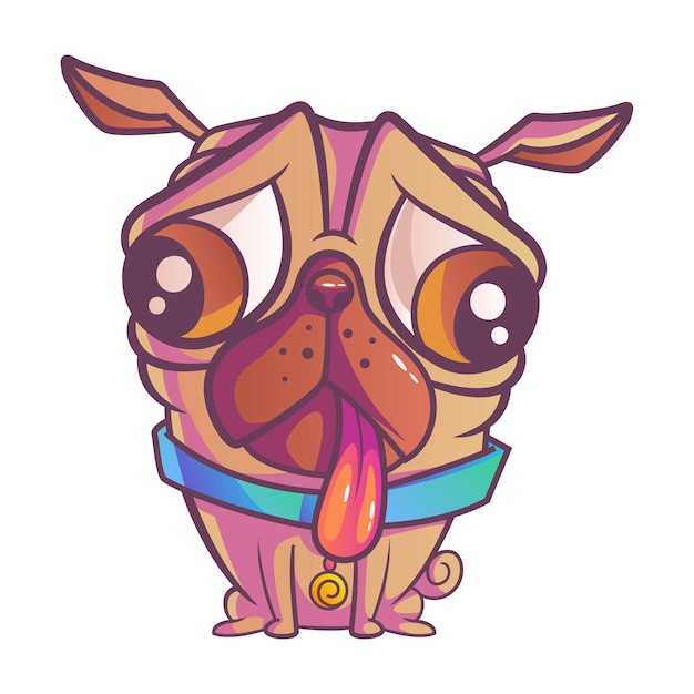 Vector cute pug sad vector illustration