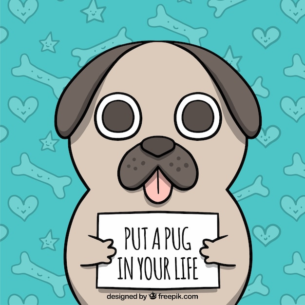 Vector cute pug with hand drawn style