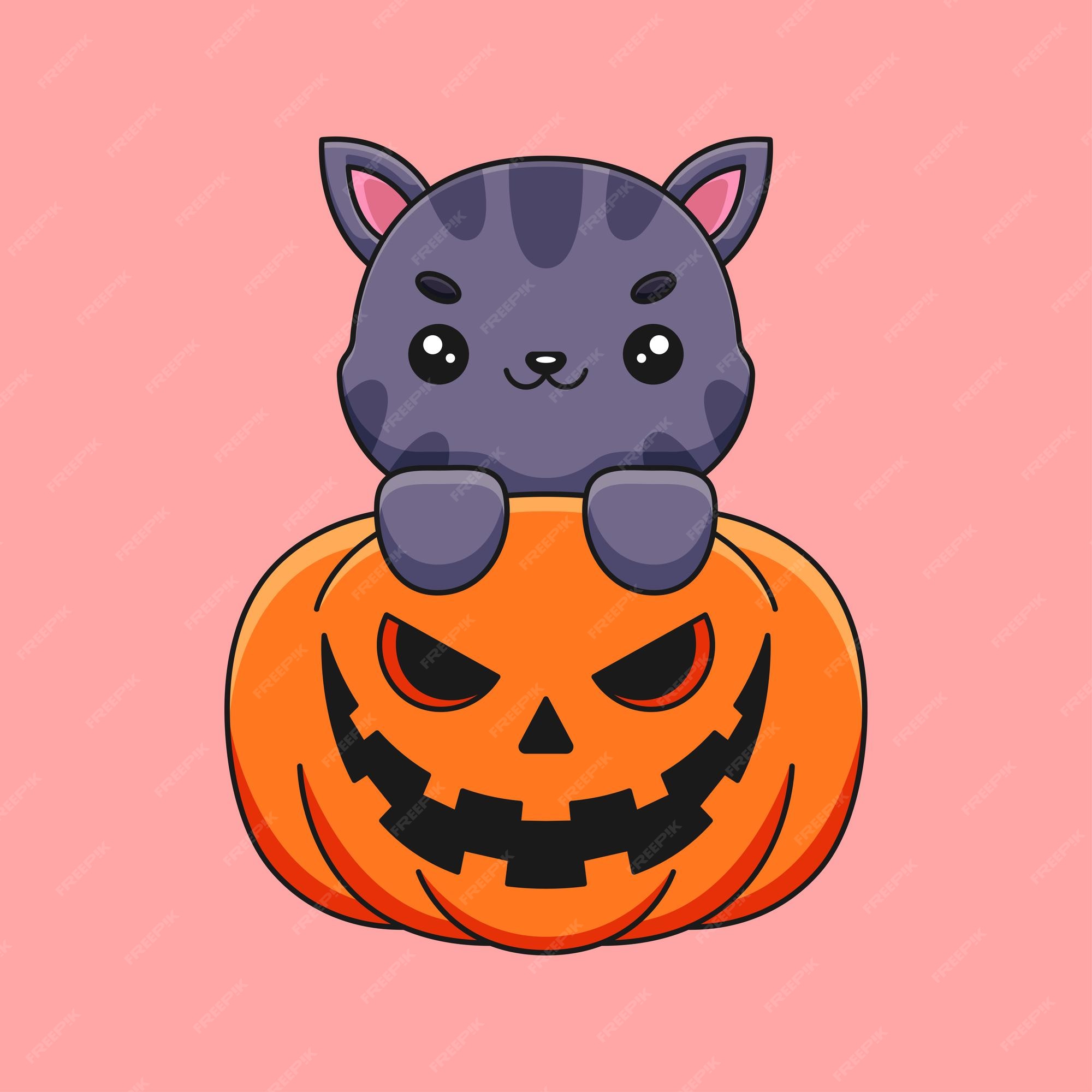 Premium Vector  Cute pumpkin cat halloween cartoon mascot doodle art hand  drawn concept vector kawaii icon illustration