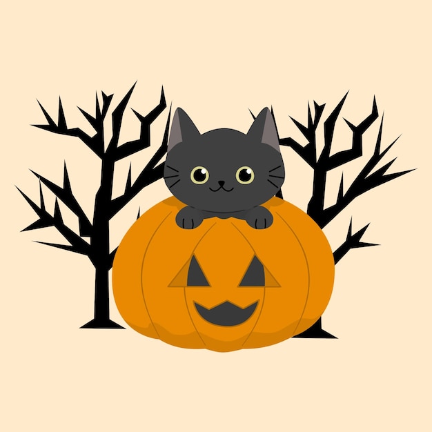 Cute Pumpkin Cat Halloween Costume Vector