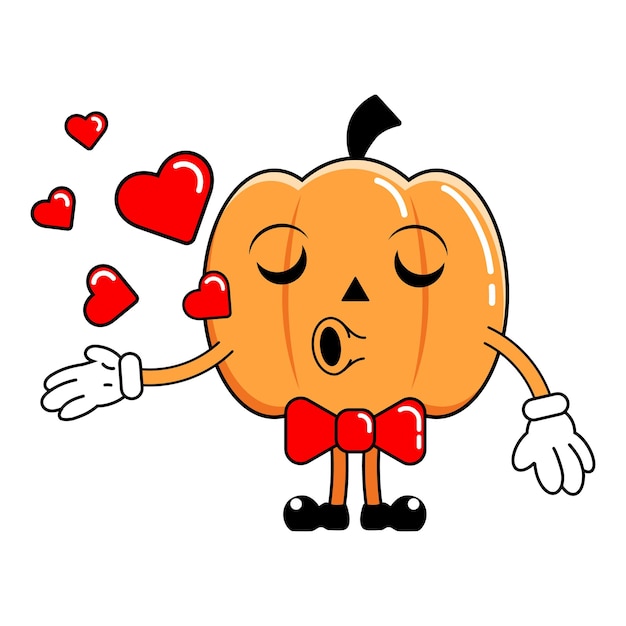 Cute Pumpkin Lantern character sticker and mascot vector drawing with hearts Halloween holiday