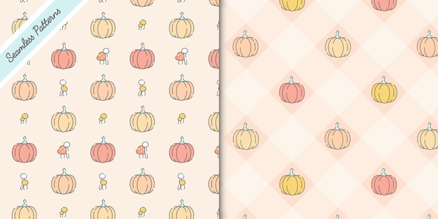 cute pumpkin and mushrooms seamless patterns premium vector