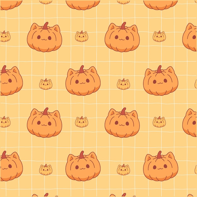 Cute pumpkin orange kawaii seamless pattern