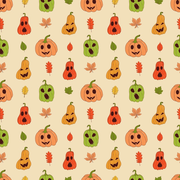 Vector cute pumpkin seamless pattern vector illustration in hand drawn style