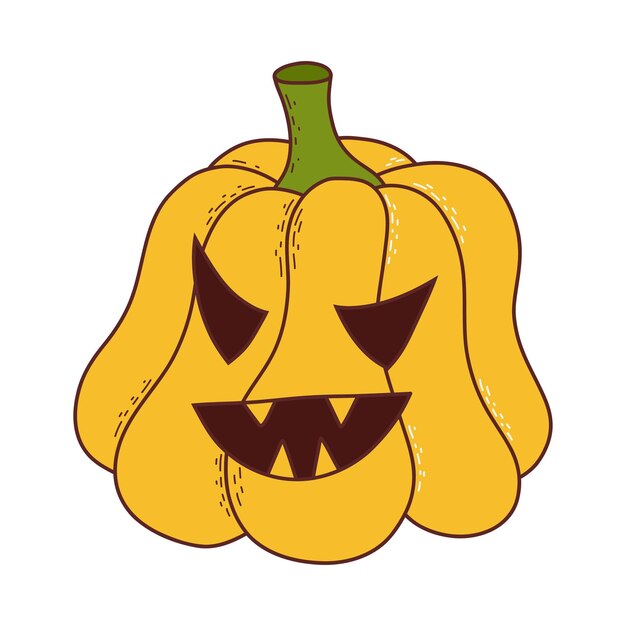 Zucca carina con faccia buffa elemento di halloween illustrazione vettoriale in stile disegnato a mano