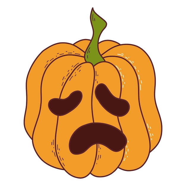 Cute pumpkin with funny face Halloween element Vector illustration in hand drawn style