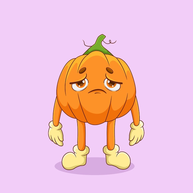Vector cute pumpkin with sad expression illustration