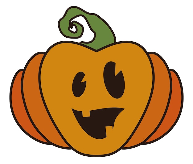 Vector cute pumpkin with toothless smile stem and outlines isolated over white background