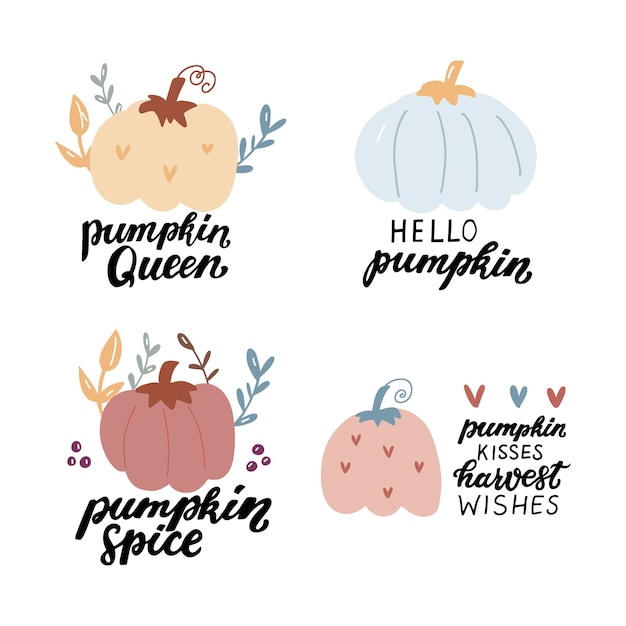 Cute pumpkins set with quotes pink pumpkin blue pumpkin autumn seasonal harvest blessing