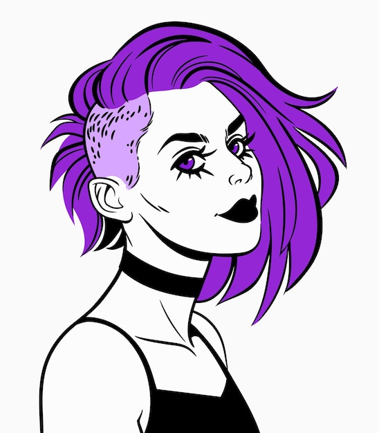 Vector cute punk girl with mohawk haircut