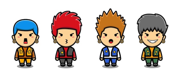 cute punk mascot cartoon set