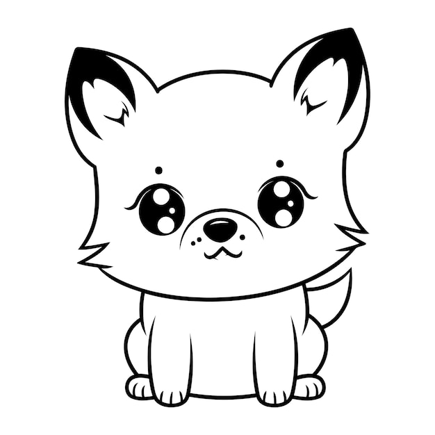 Vettore cucciolo carino illustrazione vettoriale in bianco e nero per libro da colorare