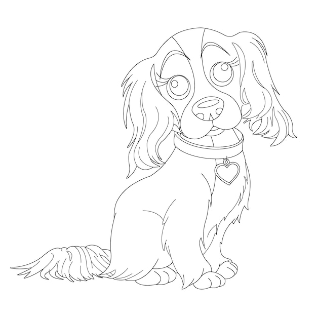 Vector cute puppy dog outline coloring page for kids animal coloring page