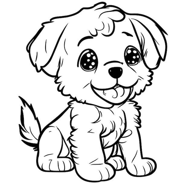 Vector cute a puppy dog sketch black line art full body in white background line art vector illustration