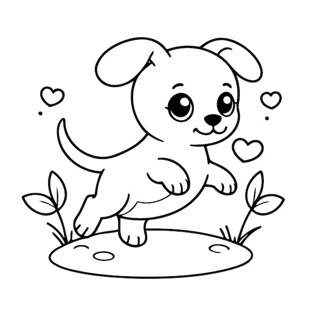 Cute Puppy jumping drawing for toddlers colouring books