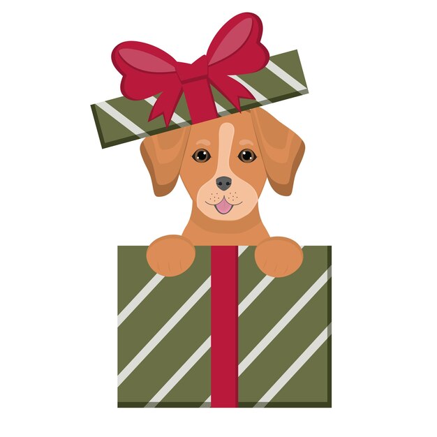 Cute puppy sits in gift boxes illustration for dog lovers veterinary clinics pet shops