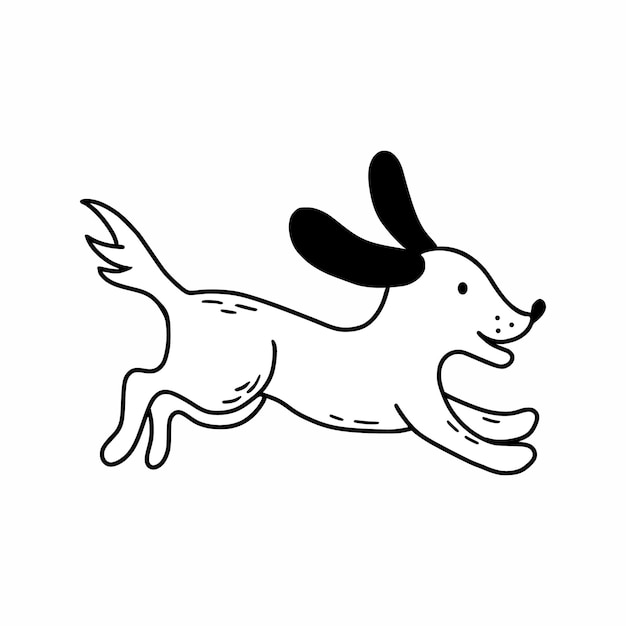 Cute puppy in  style of doodles. Dog with long ears is running. Coloring book for children.