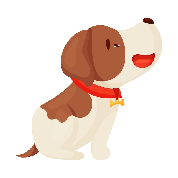 Cute puppy with a red collar is sitting Right view Vector illustration on white background