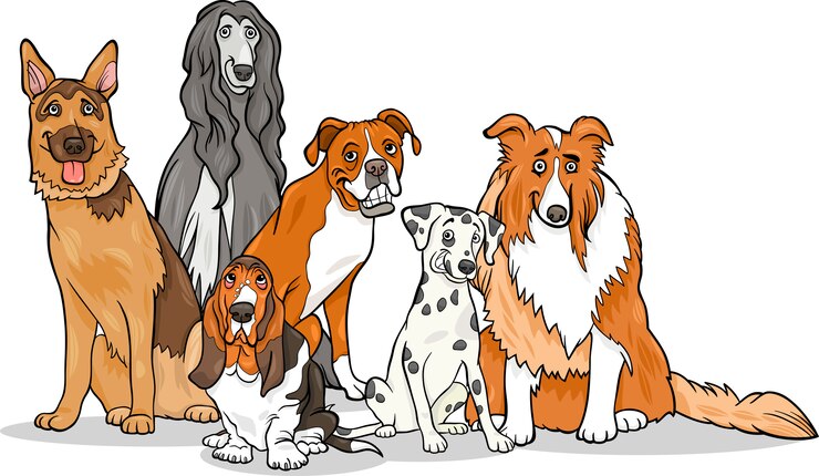かわいい純粋な犬グループ漫画のイラスト