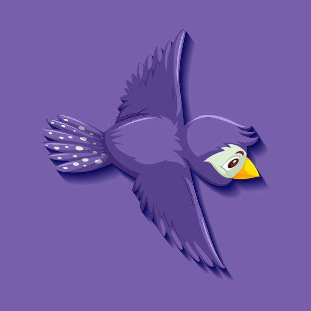 Vector cute purple bird cartoon character