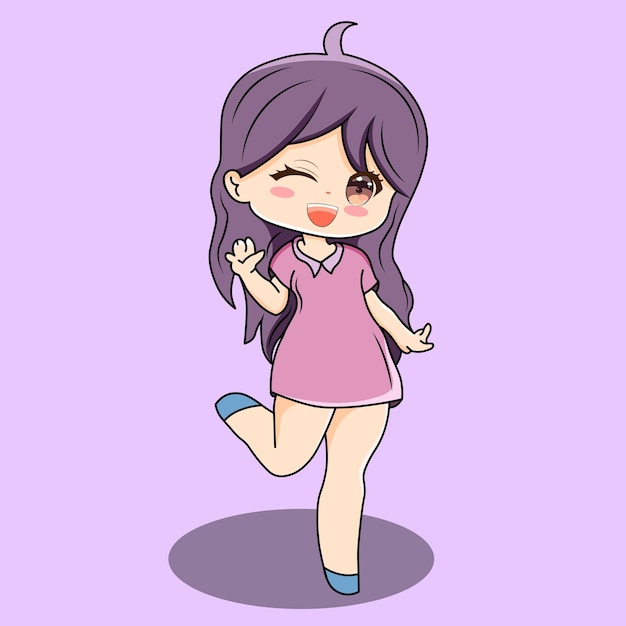 cute purple hair girl wink illustration