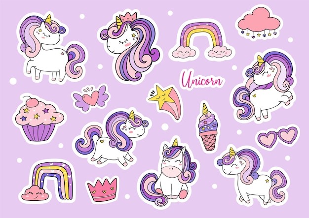Vector cute purple magical simple unicorn sticker