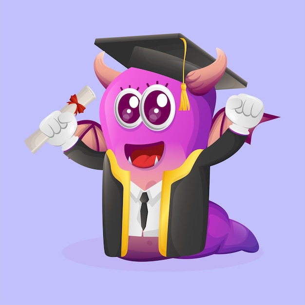 Vector cute purple monster just graduated