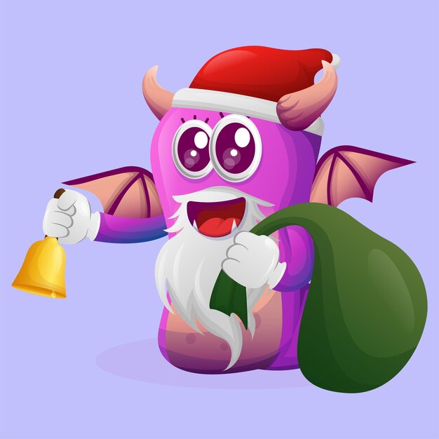 Vector cute purple monster santa claus christmas