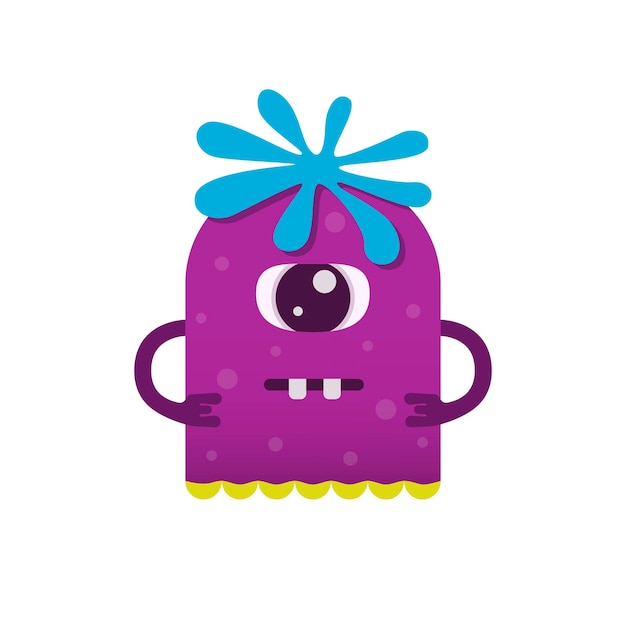 Vector cute purple monster with blue hair