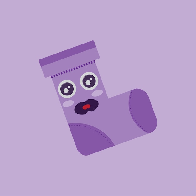 Vector cute purple socks character on purple background