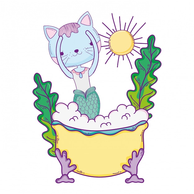 Vector cute purrmaid in bathtub