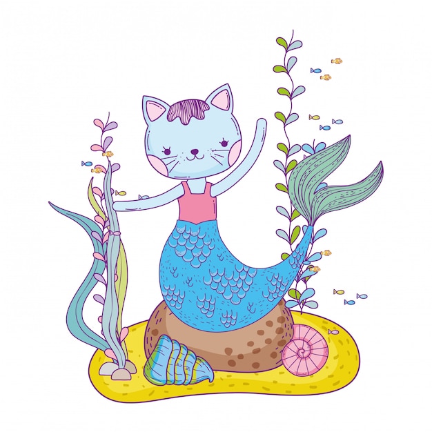 Vector cute purrmaid undersea scene