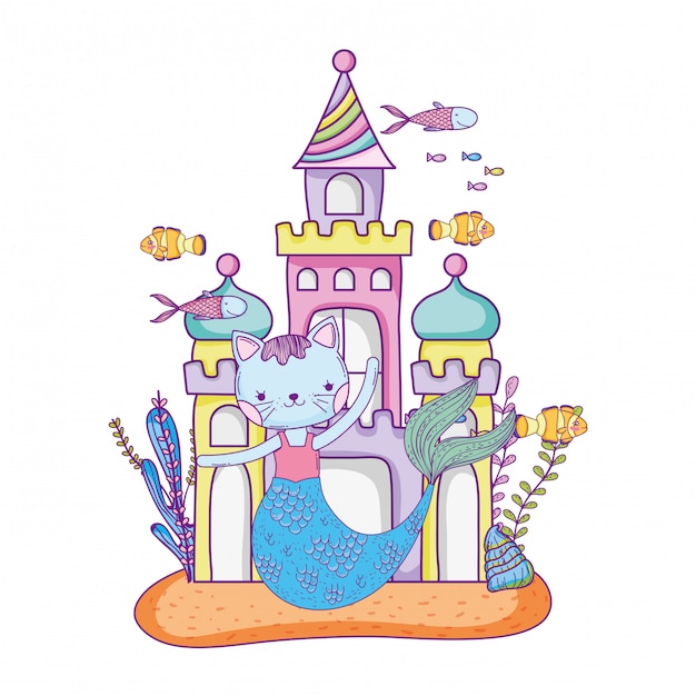 Cute purrmaid con castello sottomarino