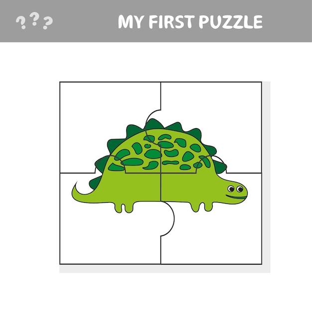 Cute puzzle game. vector illustration of puzzle game with happy cartoon dino for children