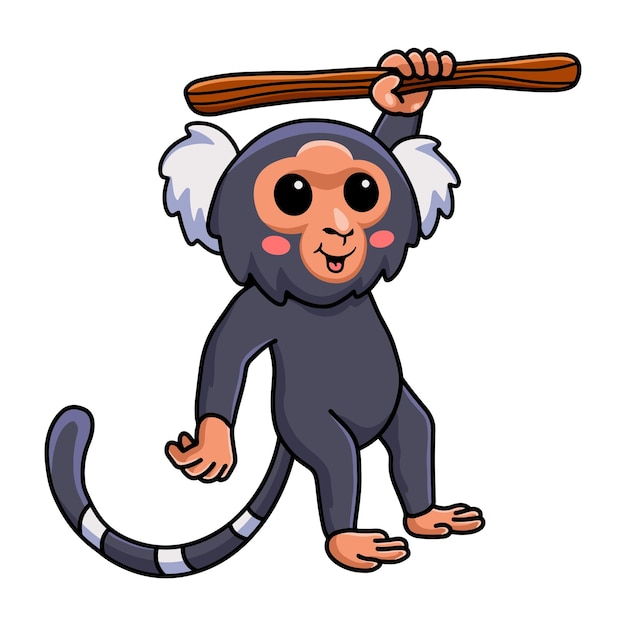 Vector cute pygmy marmoset monkey cartoon hanging on tree