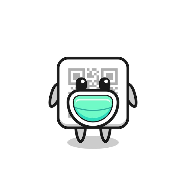 Cute qr code cartoon wearing a mask