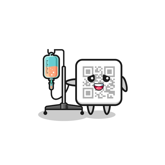 Cute qr code character standing with infusion pole
