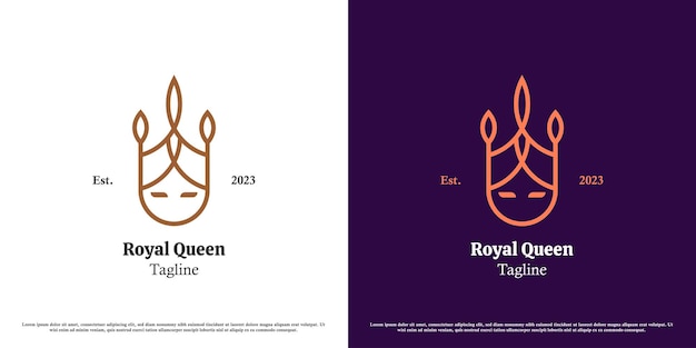 可愛いクイーンロゴデザインイラスト 美人女性女性ファッションプリンセスクイーン王冠