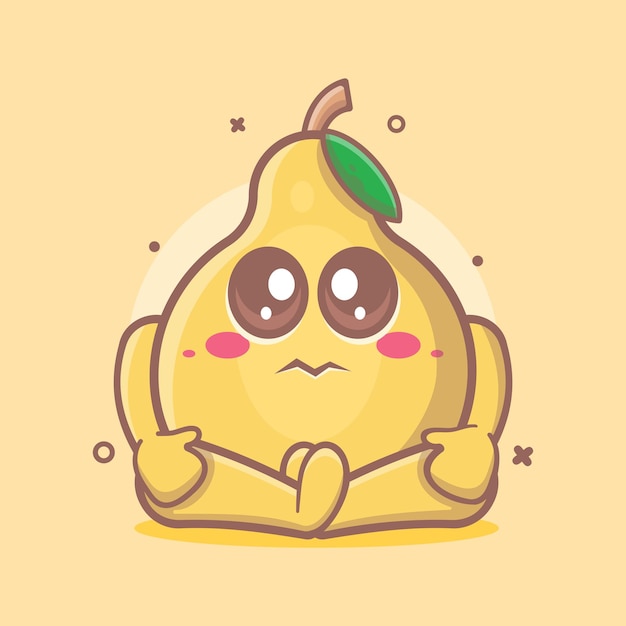 Simpatico personaggio mascotte di frutta cotogna con espressione triste cartone animato isolato in stile piatto design